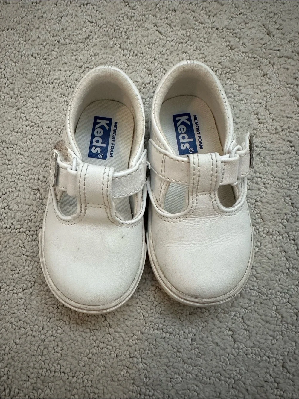 Keds White Kids Memory Foam T-Strap Shoes